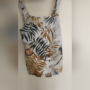 C&C California Leaf Print Camisole - Grey, Brown, Tan 100% Linen Size Small